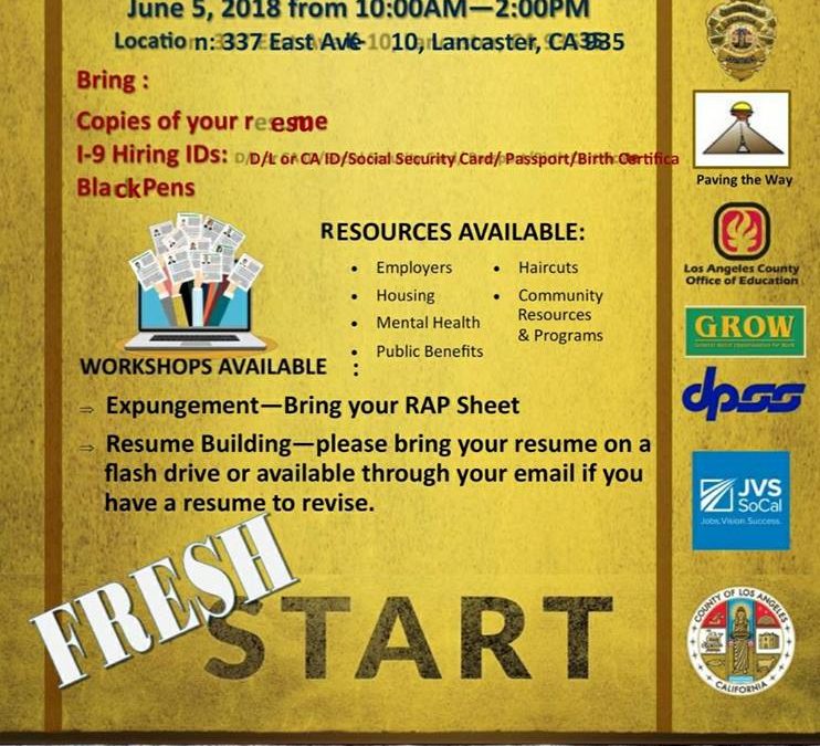 Fresh Start Reentry Resource Fair-June 5th 2018